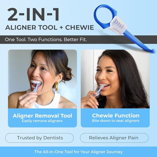 PUL 2-in-1 Aligner Removal Tool and Chewies for Invisalign Aligners, Retainers and Trays - Patented Invisalign Remover Tool for Easy Removal & Secure Fit - Pack of 3, Black