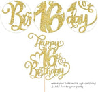 Rsstarxi 1 Pack Gold Glitter Happy 16th Birthday Cake Topper Cheers to 16 Years Old 16 Fabulous Cake Pick 16th Birthday Cake Decoration for Happy 16th Birthday Anniversary Party Decorations