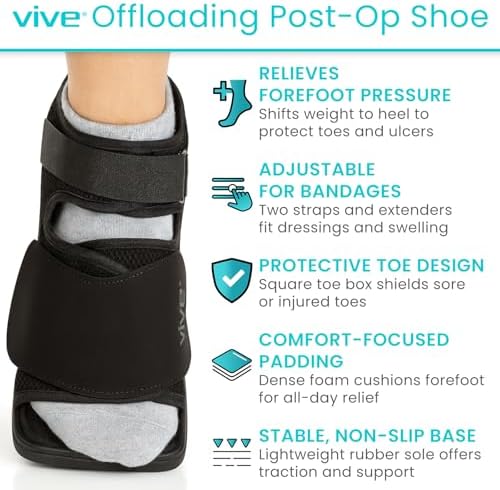 Vive Offloading Post-Op Shoe - Forefront Wedge Boot for Broken Toe Injury - Non Weight Bearing Medical Recovery for Foot Surgery, Hammer Toes, Bunion, Feet Pain - Walking Orthopedic (X-Small)