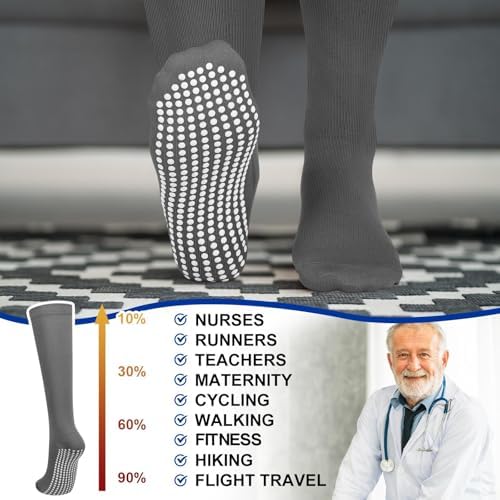 Chicingyou 4 Pairs Non Slip Compression Socks for Women Men 20-30mmhg Knee High Socks with Grips for Pregnant Nurses Edema