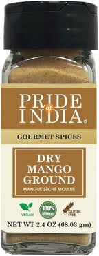 Pride of India Dry Mango Powder 2.2 oz | Gourmet Amchur Powder Ground Spice | Aromatic, Tangy & Savory Mango Seasoning for Cooking, Baking, Marinades, Curry, Sauces & Chutney | No Fillers, Easy to Use