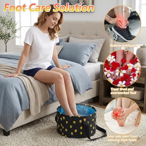 Foldable Bucket for Soaking Feet, Portable Foot Bath Tub Spa Basin Black Footbath Bucket for Travel Home Pedicure Outdoor Camping/Wash Face Vegetables Fruits(Black)