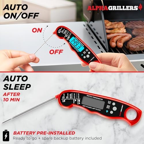 Alpha Grillers Meat Thermometer Digital – Instant Read Food Thermometer for Cooking & Grilling – Professional Kitchen Gift for Men, Dad & Mom
