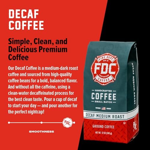 Fire Department Coffee - Gives Back to Firefighters - Premium Decaf Ground Coffee - Roasted in the USA - Decaffeinated Using Natural Mountain Water - Veteran Owned - 12 oz