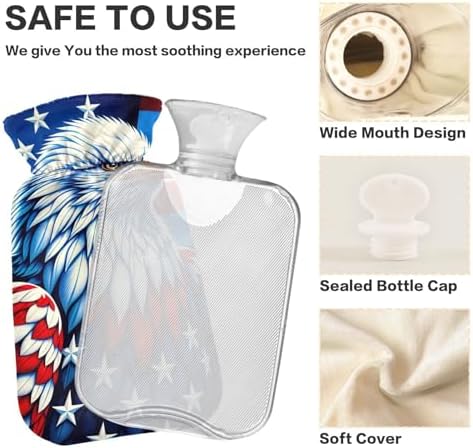 USA Flag3 Hot Water Bottle Hot or Cold Water Bottle with Soft Cover Hot Water Bag for Hot and Cold Compress, 2 Liters