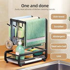Buachois Kitchen Sink Caddy Organizer,Carbon Steel Wall Mounted or Countertop Sink Caddy Sponge Holder with Removable Drip Tray, Kitchen Sink Organizer for Sponge