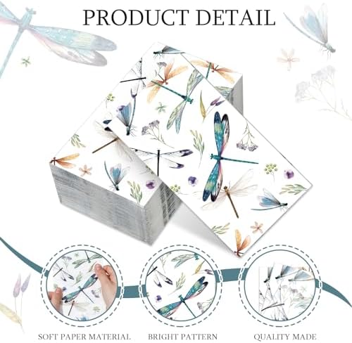 Qilery 200 Packs Guest Napkins Disposable Paper Decorative Tableware Dinner Napkin for Kitchen Dinner Wedding Anniversary Holiday Spring Tea Party Winter Party Supplies(Dragonfly)