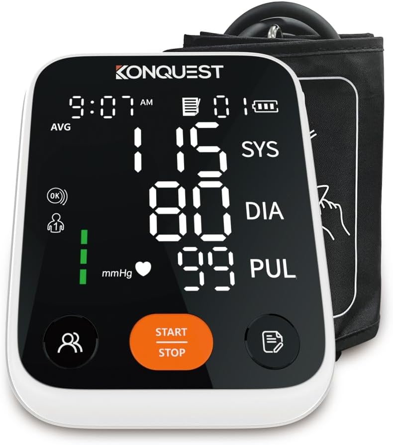 KONQUEST Blood Pressure Monitor, Upper Arm, Accurate Cuff 8 ½ ” - 16 ½” Monitor with Large LED Display, 2 Users 398 Sets Memory & HR Detection, Digital BP - Tensiometro Digital