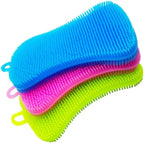 3PCS Silicone Dish Scrubber, Silicone Sponges for Dishes, Double Sided Cleaning Sponges Kitchen Gadgets Tools (Random Colours)