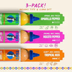 Tari Hot Sauce Llama Pack - Hot Sauce Variety Pack with Aji Rocoto, Aji Amarillo, Tropical Kick 11.8oz each - Comes with Gift Tote Bag & Llama Toy