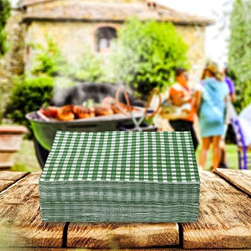 Gatherfun Disposable Napkins Paper, Green Plaid for Saint Patrick's Day Party (3-Ply, pack of 50)