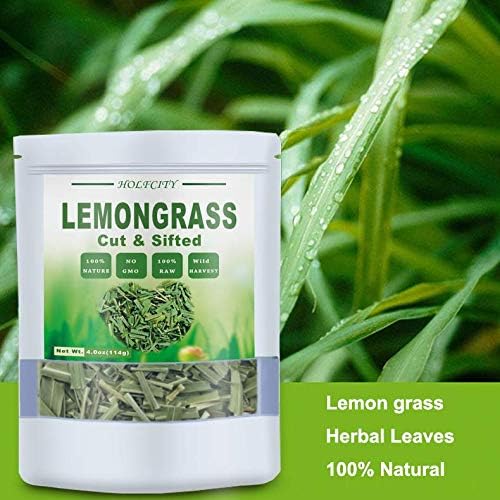 Dried Premium Lemongrass Leaves, Lemon Grass Loose Leaves Tea, Citronella for Thai Food and Herbal Tea, Cut & Sifted, Bulk Spices (4.0 oz)