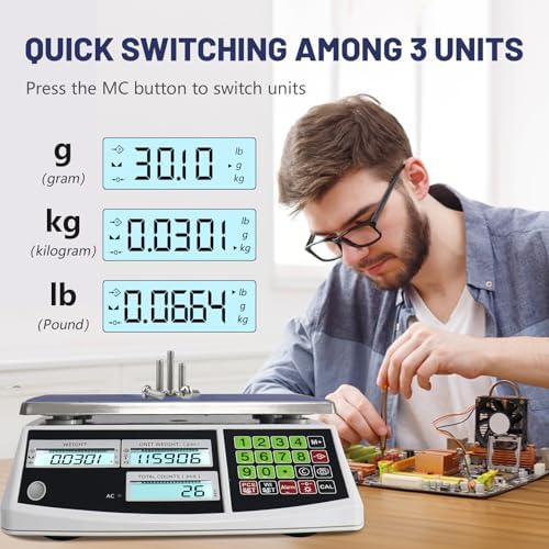 Industrial Counting Scale (30kg/66lb, 0.1g), g/kg/lb, Coin Scale, Precision Electronic Gram Scale for Parts and Coins,Digital Inventory Scale with Alarm Mode