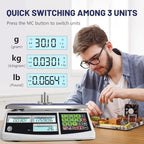 Industrial Counting Scale (30kg/66lb, 0.1g), g/kg/lb, Coin Scale, Precision Electronic Gram Scale for Parts and Coins,Digital Inventory Scale with Alarm Mode