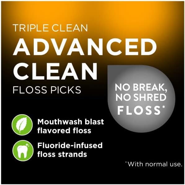 DenTek Triple Clean Advanced Clean Floss Picks, No Break & No Shred Floss, 90 Count, (Pack of 3)