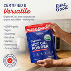 PureGood Organic MCT Oil Powder with Prebiotic Fiber, 1 Pound (16 oz) | C8 & C10 from Coconuts | MCT Oil Coffee Creamer, Unflavored | Non-GMO, Vegan, Kosher, Gluten Free