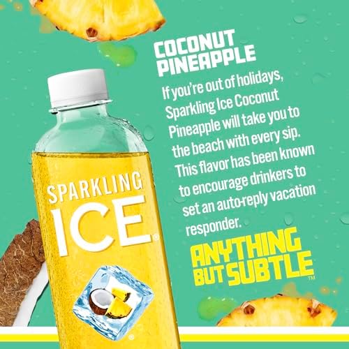 Sparkling Ice, Coconut Pineapple Sparkling Water, Zero Sugar Flavored Water, with Vitamins and Antioxidants, Low Calorie Beverage, 17 fl oz Bottles (Pack of 12)