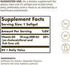 Solgar Vitamin D3 (Cholecalciferol) 10 MCG (400 IU) 250 Softgel