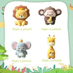 10 Pcs Jungle Safari Animal Cake Toppers with Elephant Giraffe Lion Monkey Glittery Tropical Leaves, Cute Jungle Animals Cake Decoration for Jungle Themed Party Birthday Party