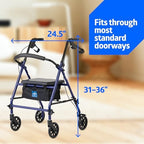 Medline Steel Rollator Walker with Seat, Blue, 350 lb. Weight Capacity, 6” Wheels, Foldable, Adjustable Handles, Rolling Walker for Seniors and Elderly, Walker for Mobility Impaired