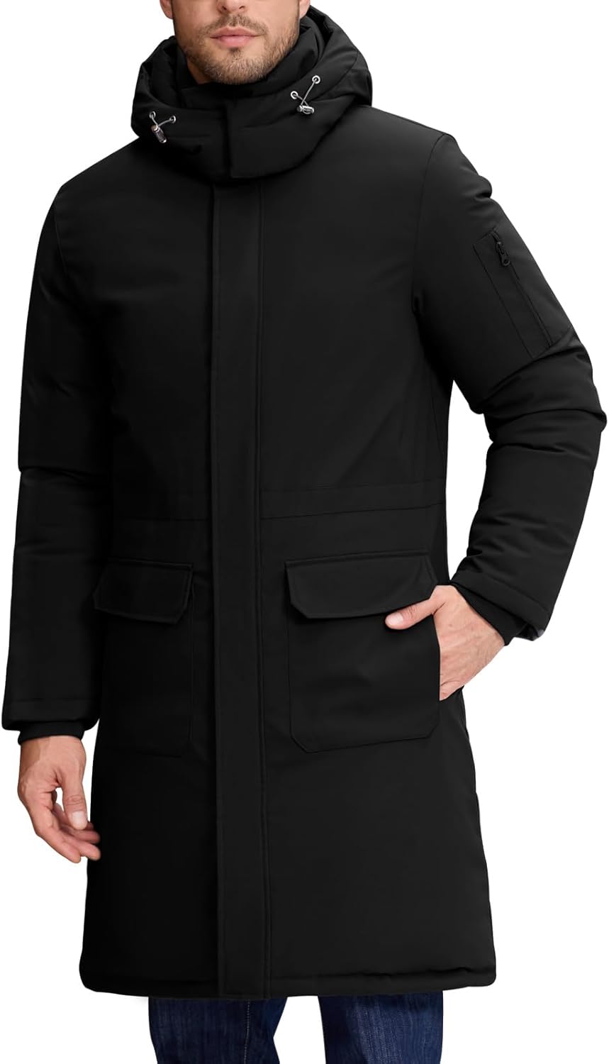 HEEKPEK Mens Winter Coats Long Parka Puffer Jackets Water Repellent Windbreaker Insulated Thicken Puffy Jacket with Hood