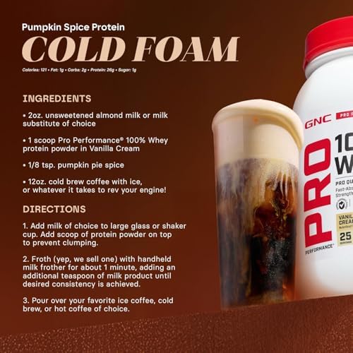 GNC Pro Performance 100% Whey Protein Powder 2.0, Fast Absorbing for Muscle Strength and Recovery, Vanilla, 12 Servings