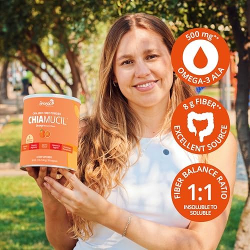 Chiamucil Prebiotic Fiber Supplement Powder – Chia Fiber & Chicory Root (Inulin) for Digestive Health & Appetite Control – Gluten & Sugar Free, Vegan, Non-GMO, Orange - 80 Servings
