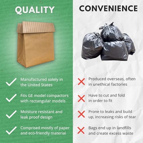 Dano Pre-Cuffed Paper Trash Compactor Bags (12 Pack) | Heavy Duty Kitchen Garbage Compactor Bags & Liners | 11 Gallon Precuffed Garbage Bag for Compactor | Eco-Friendly Trash Compactor Bag