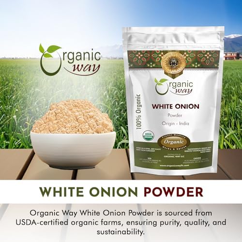 Organic Way White Onion Power | Granulated Onion Powder | USDA & Kosher Certified | Non GMO & Gluten Free | Origin India (1 lb - 16 Oz)