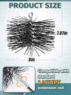 Chimney Cleaning Brush with Standard 1/4" NPT End Fitting - 8 Inch Fiberglass Chimney Brush for Cleaning Chimney Hearth Fireplace