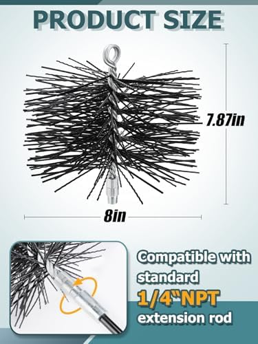 Chimney Cleaning Brush with Standard 1/4" NPT End Fitting - 8 Inch Fiberglass Chimney Brush for Cleaning Chimney Hearth Fireplace
