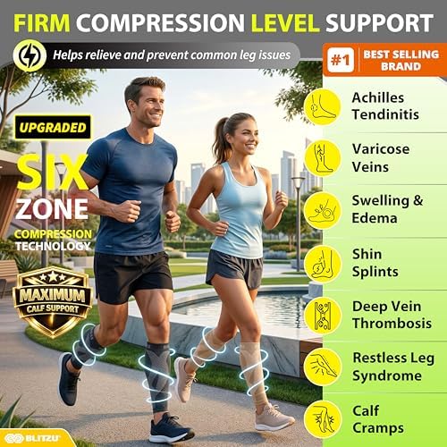 BLITZU Calf Compression Sleeve for Men & Women Footless Compression Socks Support Runners Leg Sleeve Shin Splints Pain Relief