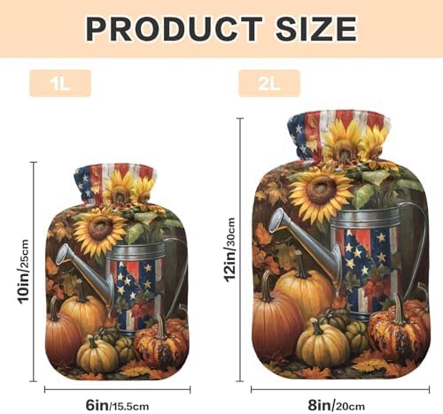 Sunflowers with Flag Hot Water Bottle with Soft Cover Feet and Bed Warmer Hot Water Bag for Hot and Cold Compress, 2 Liters