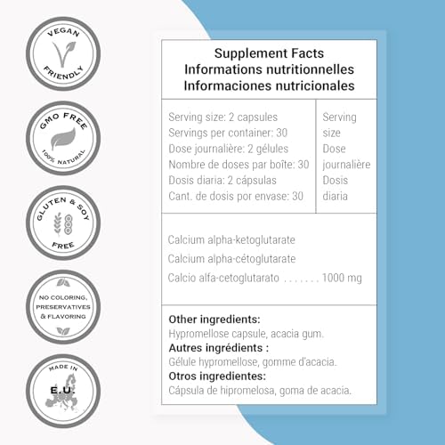 SuperSmart Calcium AKG (Highly Bioavailable) - Calcium Alpha-Ketoglutarate Ca-AKG - Cellular Energy | Gluten Free & Vegan - 60 Vegetarian Capsules
