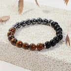 Triple Protection Healing Crystal Beaded Bracelet – Tiger Eye, Black Tourmaline & Hematite Natural Stone Jewelry – Strength & Positive Energy Gift for Men & Women – Christmas & Anniversary