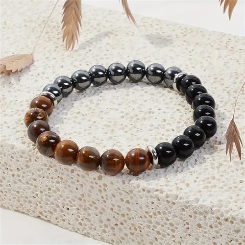 Triple Protection Healing Crystal Beaded Bracelet – Tiger Eye, Black Tourmaline & Hematite Natural Stone Jewelry – Strength & Positive Energy Gift for Men & Women – Christmas & Anniversary