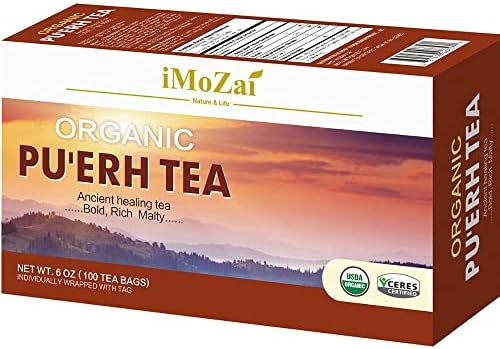 Imozai Organic Puerh Tea Bags 100 Count Individually Wrapped