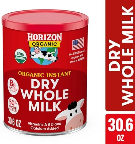 Horizon Organic Instant Dry Whole Milk Powder, 30.6 oz, USDA Organic, Non-GMO, Shelf Stable, Great for Baking, Cooking, Beverages, Emergency Storage, Pantry Essential