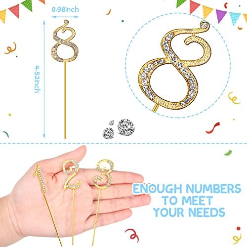 HOTOP Numbers 0-9 Cake Topper Diamond Gems Birthday Cake Toppers Bling Rhinestone Cake Topper Birthday Party Decoration for Wedding Anniversary Birthday Cake Decorations Keepsake, Set of 10(Gold)
