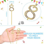 HOTOP Numbers 0-9 Cake Topper Diamond Gems Birthday Cake Toppers Bling Rhinestone Cake Topper Birthday Party Decoration for Wedding Anniversary Birthday Cake Decorations Keepsake, Set of 10(Gold)