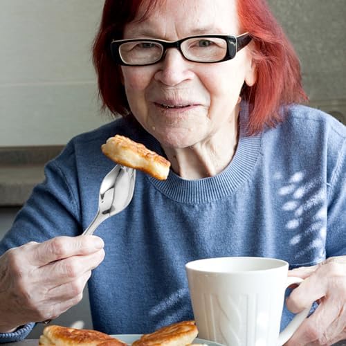 Adaptive Utensils Set Curved Utensil Angled Spoon and Fork Self Eating Feeding Assists Tableware Disabled Auxiliary Fork Training Aids for Elderly Patients