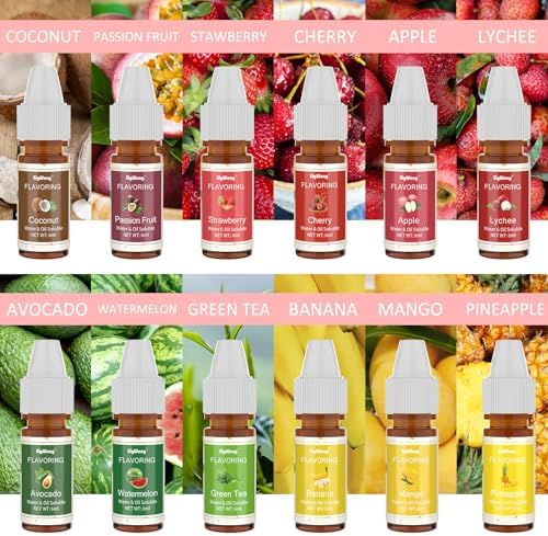 Food Flavoring Oil, 24 Liquid Lip Gloss Flavoring Oil - Concentrated Candy Flavors for Lip Balm, Baking, Cooking, Soap and Slime Making - Water & Oil Soluble - .25 Fl Oz (6 ml) Bottles