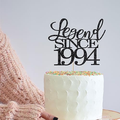 Legend Since 1994 Cake Topper 32th Birthday Happy Birthday Cake Topper Men and Women Cheer 32 Years Old Handmade Black Glitter Cake Decoration (1994)