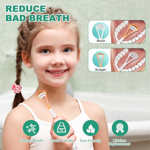 RONAVO Tongue Scraper, Disposable Tongue Cleaner, 2 in 1 BPA Free Tongue Brush, Brushing and Scraping for Oral Care Hygienic, with Travel Case, Fight Bad Breath, 4 Pack