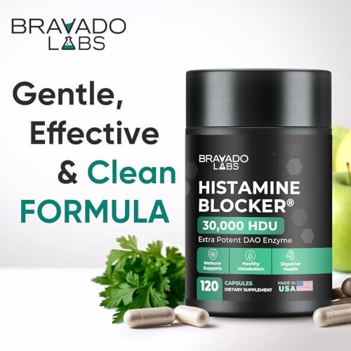 Bravado Labs DAO Supplements Histamine Blocker - Extra Strength 30,000 HDU DAO Enzyme + Diamine Oxidase & Vitamin C for Daily Histamine Metabolism & Immune Support - 120ct