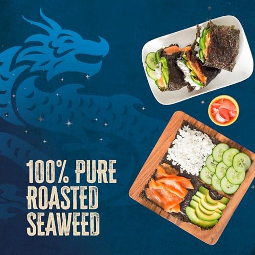 Blue Dragon Sushi Nori - 0.77oz (Pack of 5) - No Artificial Flavors Or Preservatives - Made With 100% Roasted Seaweed Sheets - Vegan, Gluten Free Seaweed Wraps - Ideal For Sushi Rolls & Hand Rolls