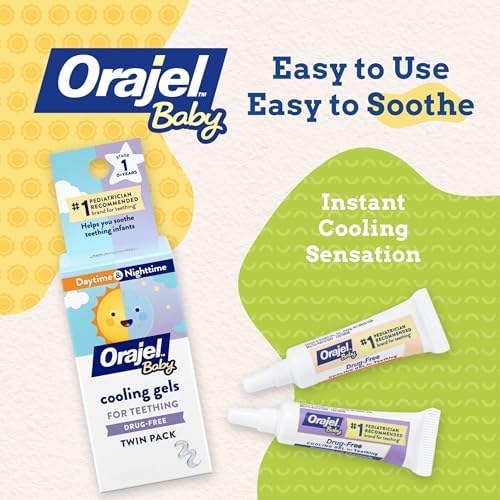 Orajel Baby Daytime & Nighttime Cooling Gels for Teething, Drug - Free, #1 Pediatrician Recommended Brand for Teething*, Two 0.18oz Tubes