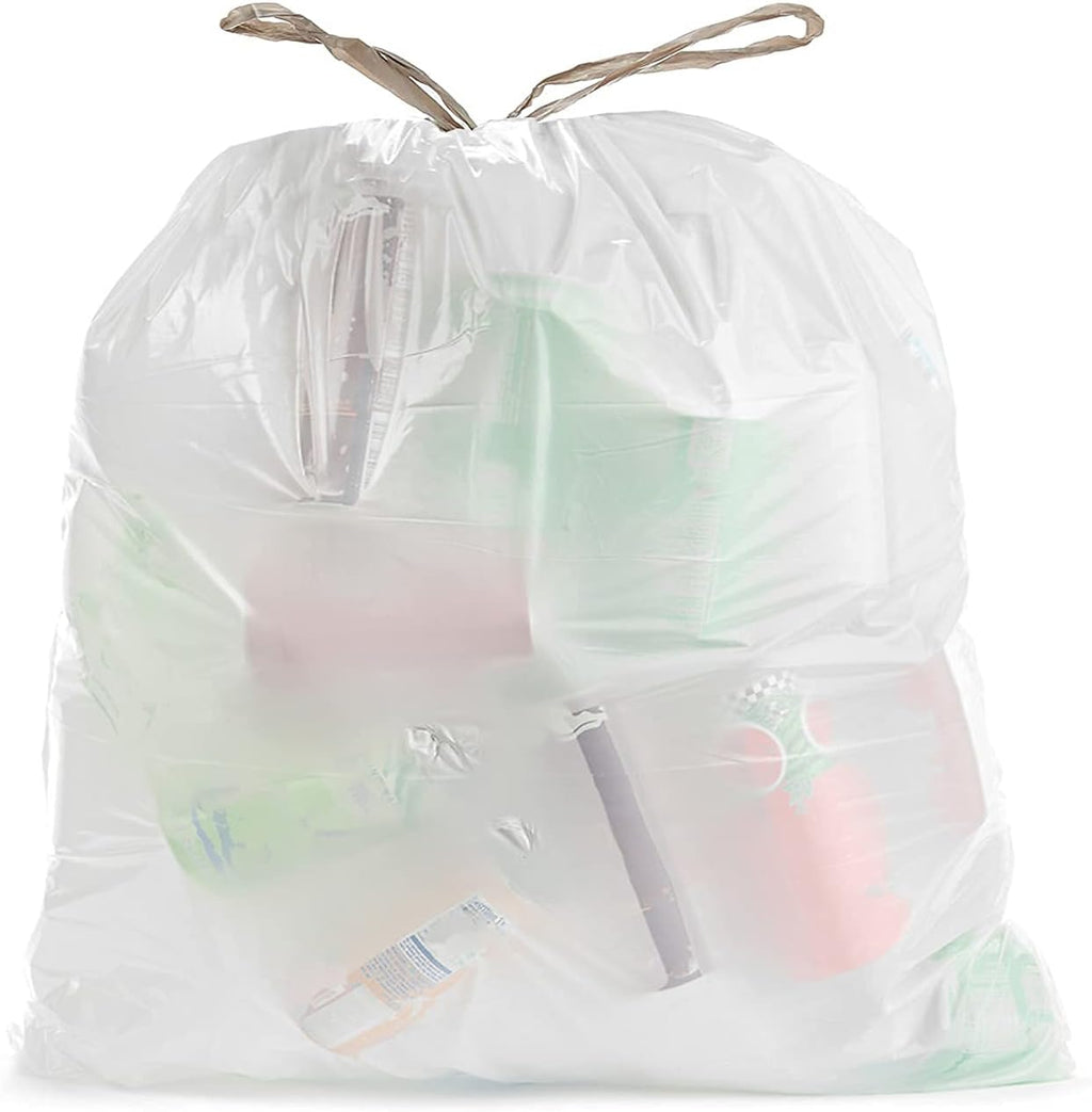 Ultrasac 8 Gallon 0.9 MIL White Drawstring Garbage Trash Bags - 20" x 29" - Pack of 45 - For Bathroom, Bedroom, Office, & Kitchen