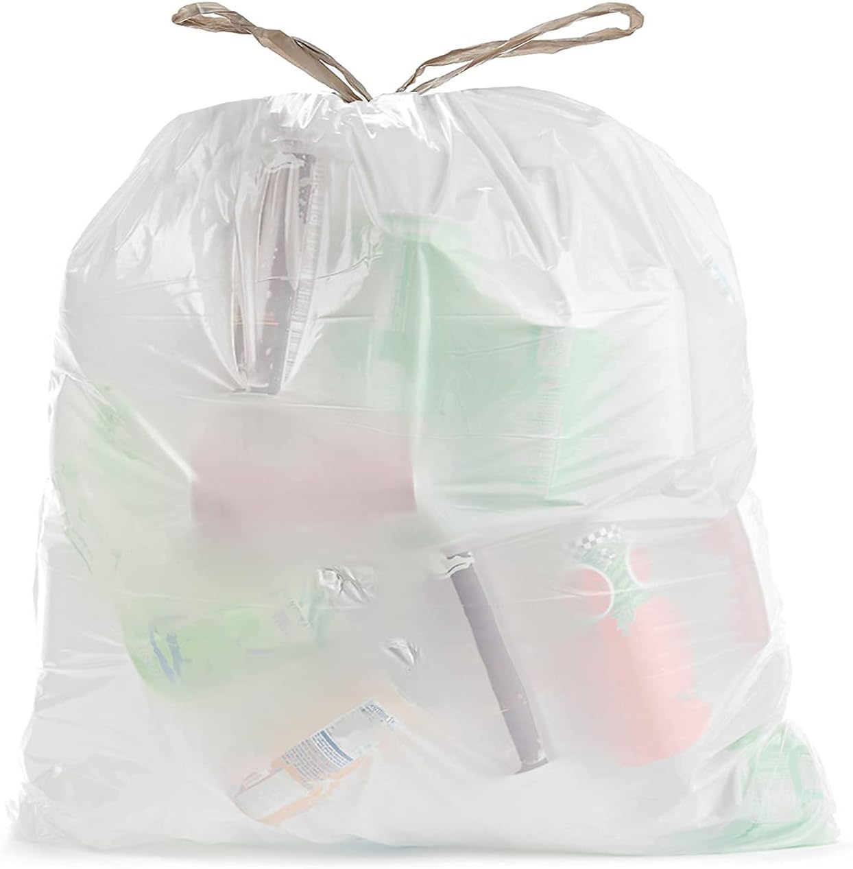 Ultrasac 8 Gallon 0.9 MIL White Drawstring Garbage Trash Bags - 20" x 29" - Pack of 45 - For Bathroom, Bedroom, Office, & Kitchen