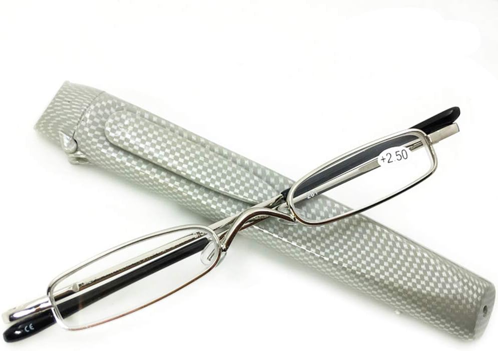 Mini Slim Reading Glasses for Men Women, with Pocket Pen Clip Tube Case